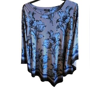 3X Alfani Black and Blue Floral Handkerchief Top